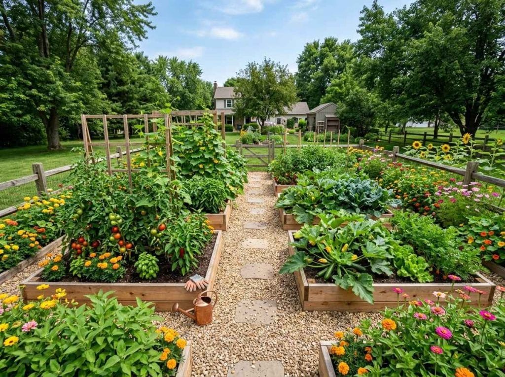 Beginner 20X20 Vegetable Garden Layout featuring a simple garden plan with labeled planting rows and pathways.