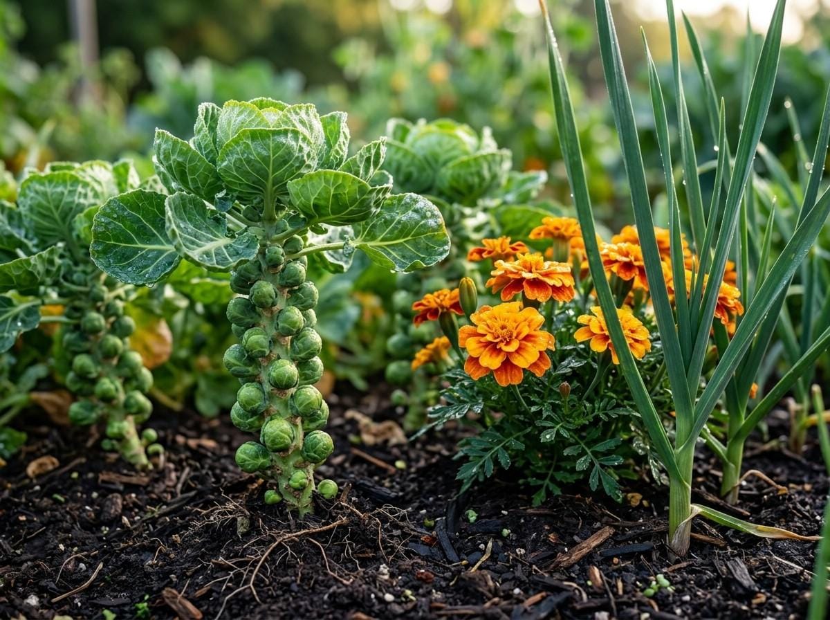 Brussels Sprouts Companion Plants featuring a thriving garden with properly spaced companion vegetables.