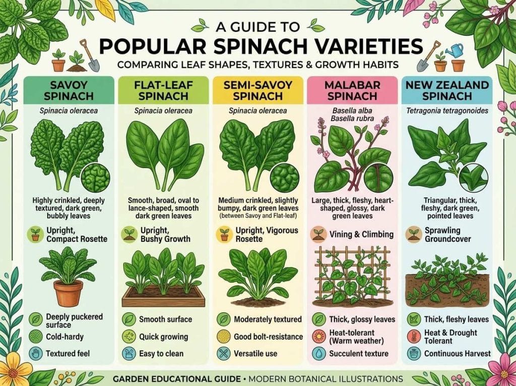 Different Kinds of Spinach displayed side by side for easy variety comparison