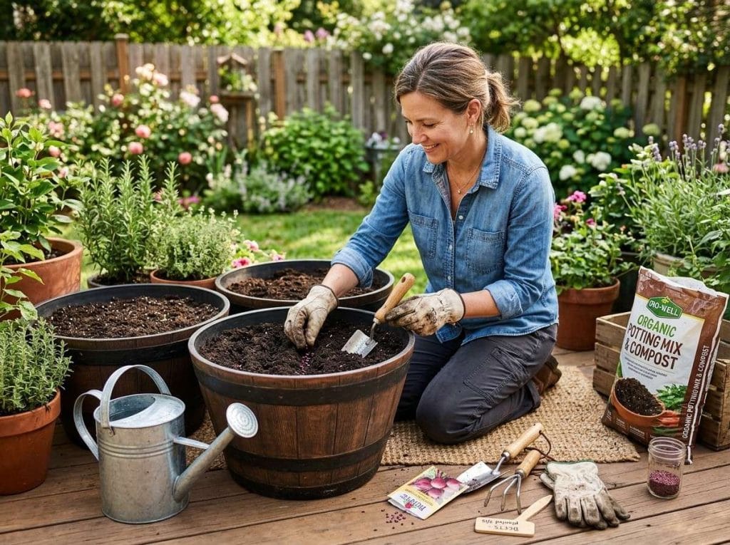 Growing Beets in Pots using nutrient-rich potting soil and proper drainage for strong root development.