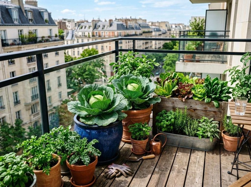Growing Cabbage in Pots showing young cabbage plants growing in containers with regular watering.