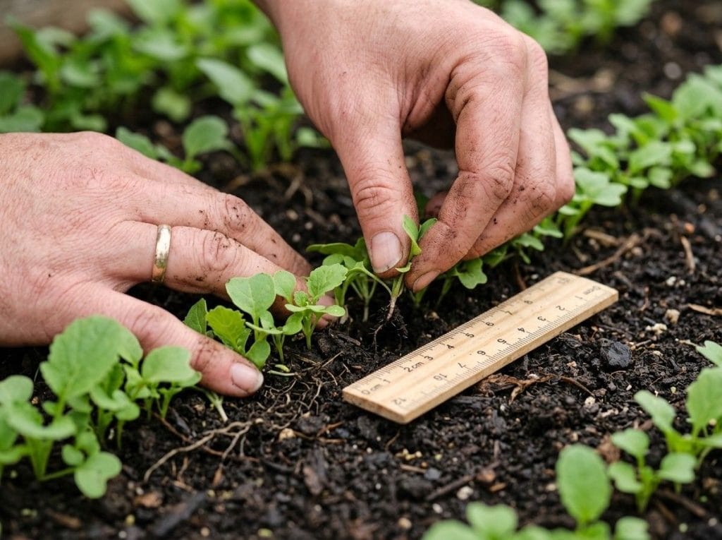 How Do You Grow Turnips showing healthy turnip seedlings growing in a raised garden bed under full sun.