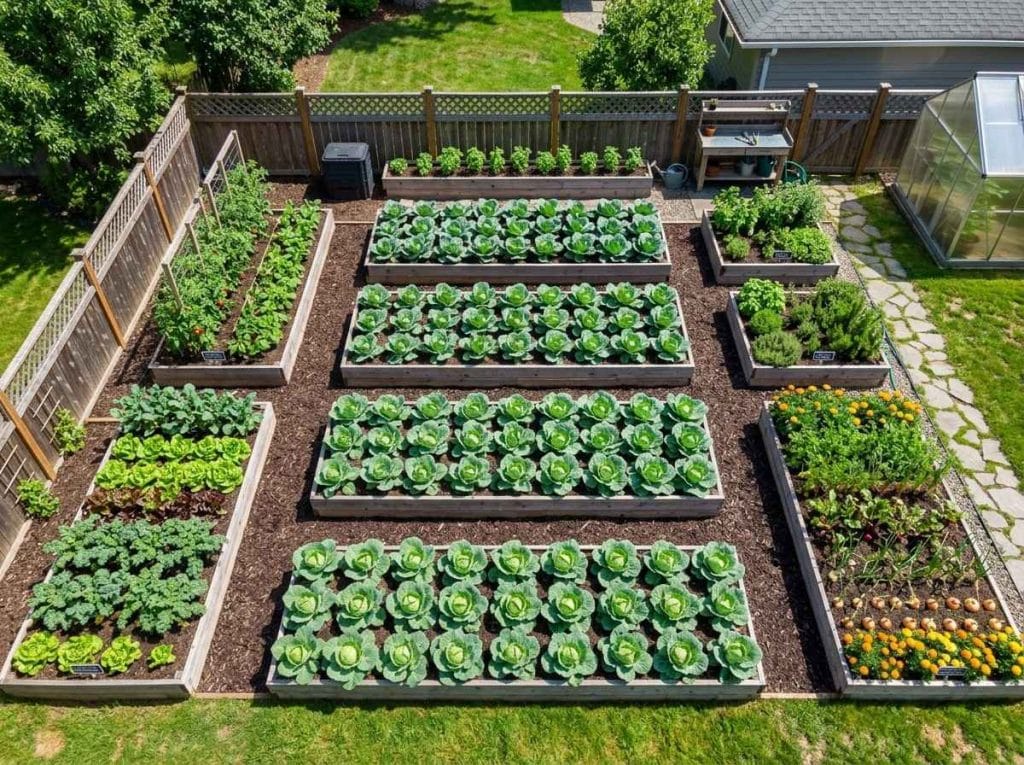 How Far Apart to Plant Cabbage showing the correct spacing between healthy cabbage plants for optimal growth.
