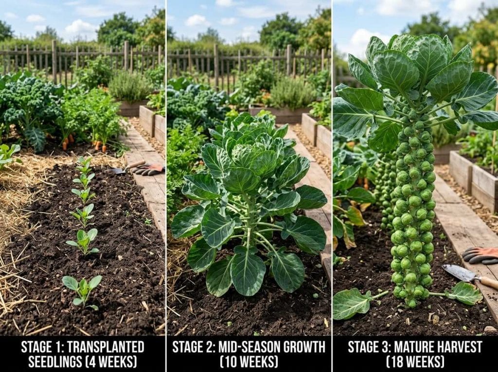 How Long Do Brussel Sprouts Take to Grow from transplanting to harvest in a healthy backyard vegetable garden.