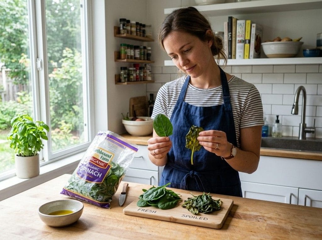How to Know When Spinach is Bad by checking for yellow leaves, slimy texture, and unpleasant odor.