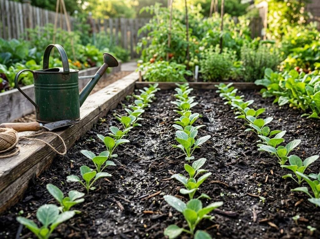 How to Plant Cabbage Seeds showing young cabbage seedlings growing after successful seed germination.