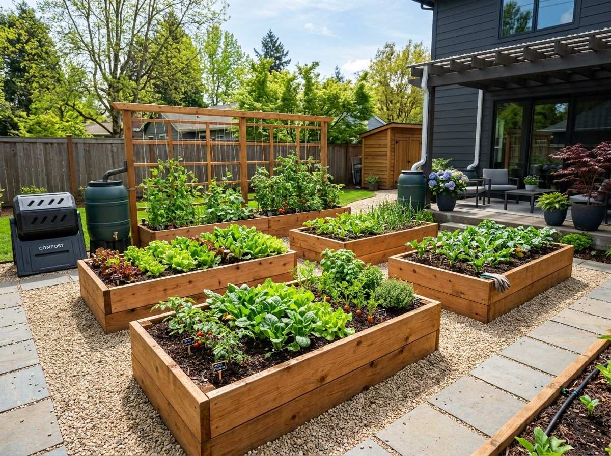 Raised Bed Vegetable Garden Layout Plans illustrating efficient spacing for vegetables in a well-designed home garden.