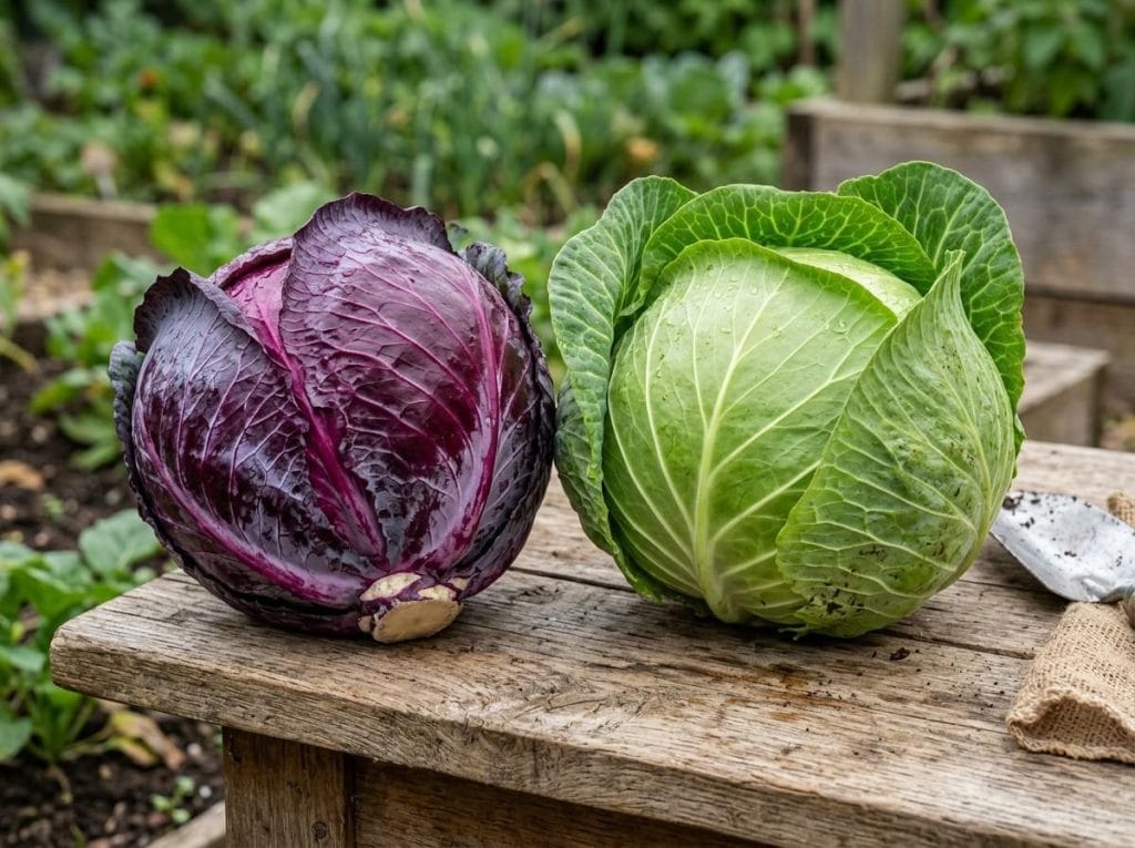 Red Cabbage Vs Green Cabbage featuring whole and sliced cabbage for an easy visual comparison.