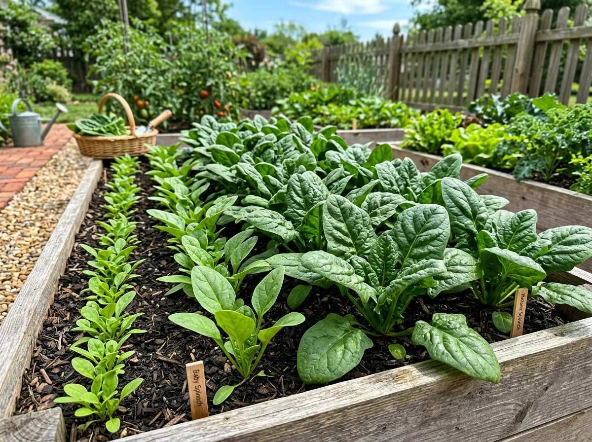 When to Harvest Spinach by picking tender spinach leaves at the ideal stage for the best flavor.