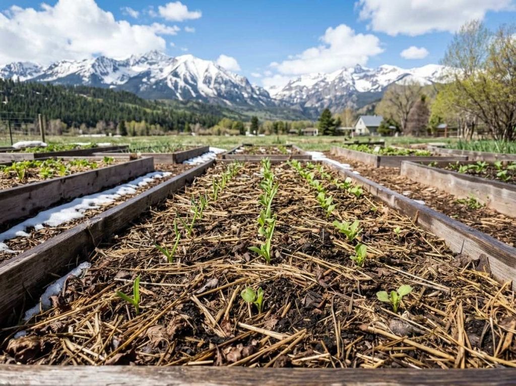 When to Plant Garlic in Colorado showing garlic cloves being planted in a prepared fall garden bed