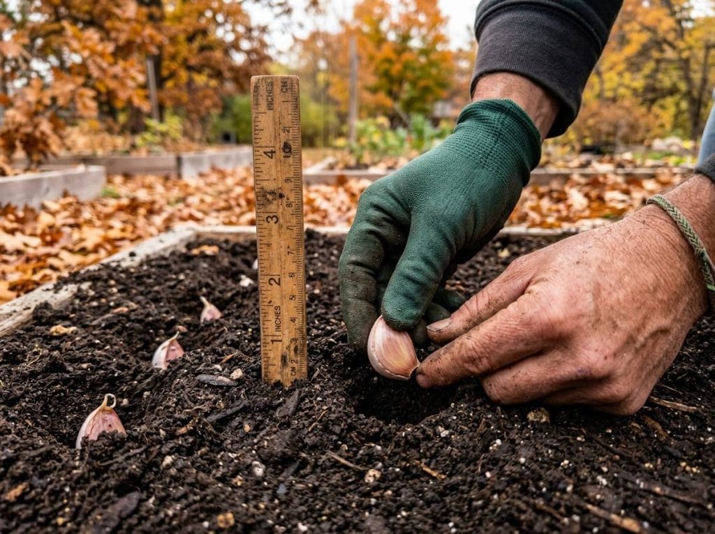 When to Plant Garlic in Illinois in a raised garden bed with organic soil and full sun exposure.