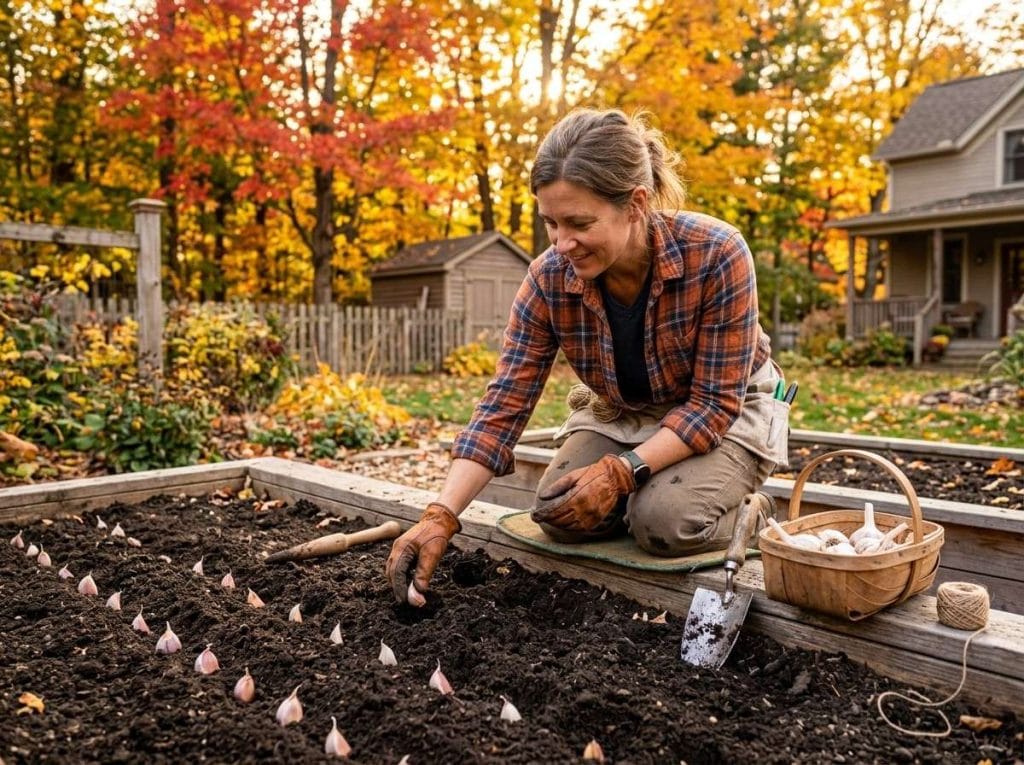When to Plant Garlic in Michigan by planting garlic cloves in well-drained soil during the fall season.
