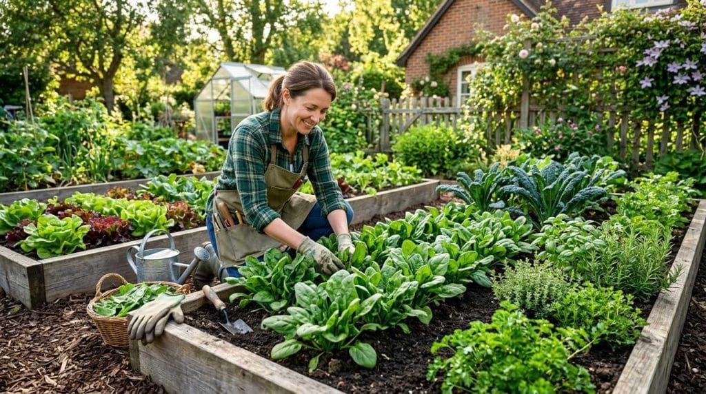 Where Does Spinach Grow in a cool-season vegetable garden with healthy green spinach plants thriving.