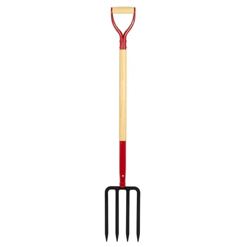 Dikuyeel Heavy Duty Garden Fork for Digging, 4 Tines Pitch Fork for Gardening Compost, Garden Pitch Fork with Wooden Handle, 45 Inches