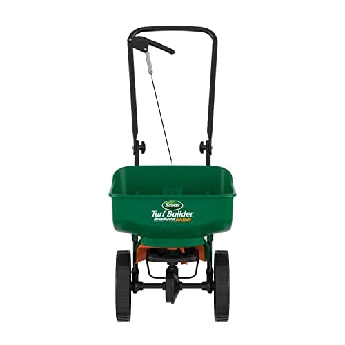 Scotts Turf Builder EdgeGuard Mini Broadcast Spreader - Spreader for Lawn Fertilizer, Weed & Insect Control, Grass Seed, and Ice Melt, Holds Up to 15,000 sq. ft. of Product