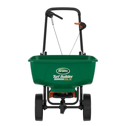 Scotts Turf Builder EdgeGuard DLX Broadcast Spreader - Spreader for Lawn Fertilizer, Weed & Insect Control, Grass Seed, and Ice Melt, Holds Up to 15,000 sq. ft. of Product