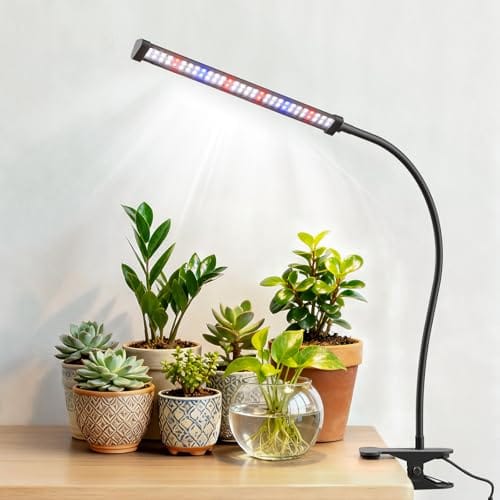 LED Grow Light, 5700K Full Spectrum Clip Plant Growing Lamp with Red Blue White LEDs for Indoor Plants, 5-Levels Dimmable, Auto On Off Timing 4/8/12/18Hrs(Single Head)