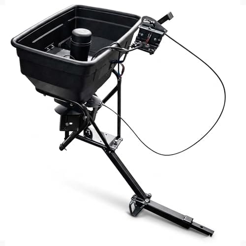 Field Tuff Hitch Mount Grass Seed Spreader with Rain Protector for ATV, UTV, or Utility Tractor, Black