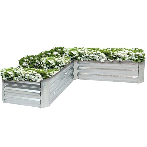 Sunnydaze Galvanized Raised Garden Bed Kit - 5x5x1 ft Outdoor Raised Garden Bed - Metal Planter Box for Vegetables, Flowers, Herbs - Silver - L-Shaped