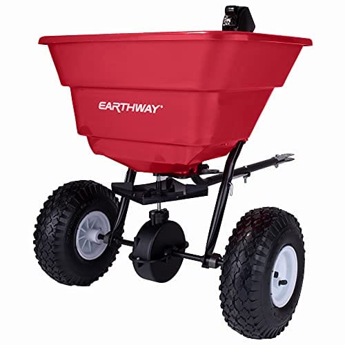 EarthWay Products 2050TP 80lb Towable Broadcast Spreader - Pull Behind Spreader, ATV Spreader for Lawn Mower - Adjustable Fertilizer and Seed Spreader with Easy Flow, Durable Frame
