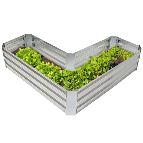 Sunnydaze Galvanized Raised Garden Bed - Outdoor Planter Box for Backyard or Patio - Steel Metal Raised Bed for Gardening Vegetables, Flowers, Herbs - 47 x 47 x 12 in - Silver - L-Shaped