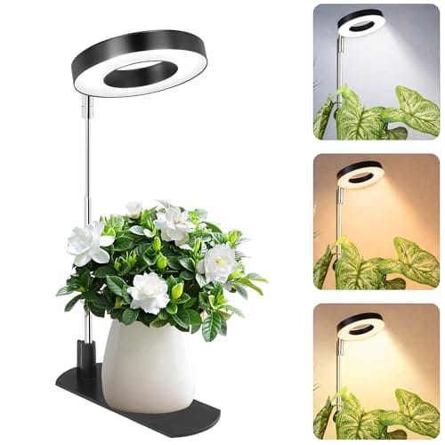 LBW Grow Light for Indoor Plants, Full Spectrum Plant Grow Light with Base, Height Adjustable Plant Growing Lamp with Auto On/Off Timer 6/8/12/16H, 3 Colors,5 Dimming Levels, for Small Plants, Black