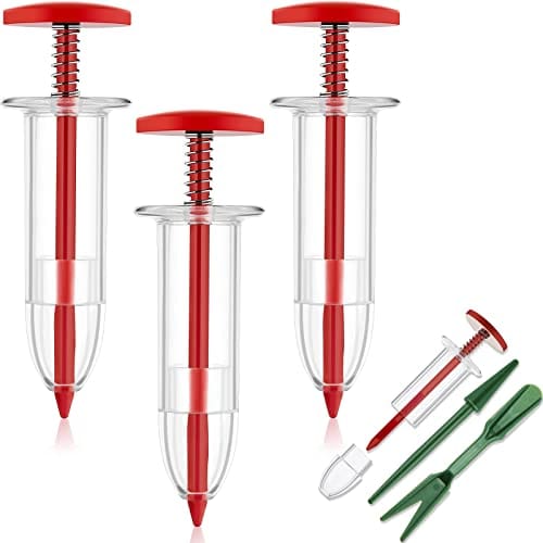 Flutesan 6 Pcs Mini Sowing Seed Dispenser Sower with 2 Transplanting Tools Hand Spreader Garden Seed Planter for Carrot Lettuce Grass and Spinach Sower(Red)
