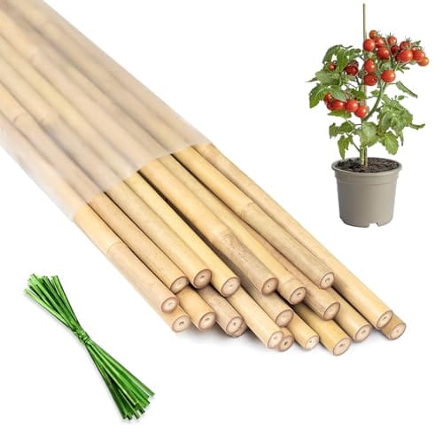 Plant Stakes 18inch, 20Pcs Natural Bamboo Sticks Garden Stakes, HAINANSTRY Plant Support Stakes for Indoor & Outdoor Plants, Orchid Tomato Vegetable Stakes for Garden