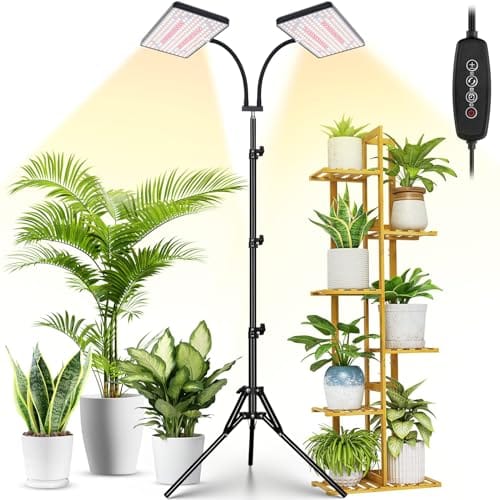 LBW Latest Grow Light for Indoor Plants, 428 LED Dual-Head Full Spectrum Standing Plant Light, Floor Grow Lamp with 3/6/12H Timer, 6 Brightness Levels, 3 Switch Modes, 75