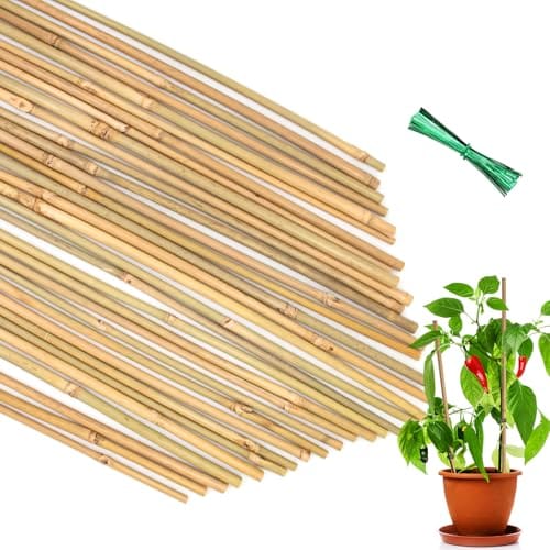35Pcs Plant Stakes,Premium Natural Bamboo Garden Stakes,Bamboo Sticks Support for Indoor and Outdoor Plants,Tomato,Vegetables Beans,Potted and Climbing Plants