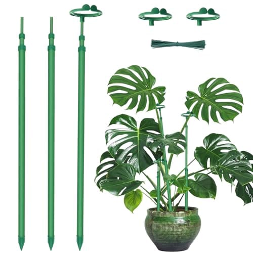 Extendable Plant Stakes,Adjustable Length from 17.9IN to 42.3IN Monstera Support Stakes with Clips,Sturdy Plant Stakes for Indoor Outdoor,Garden Sticks for Tomato,Orchid,Climbing Plants- 3Pack