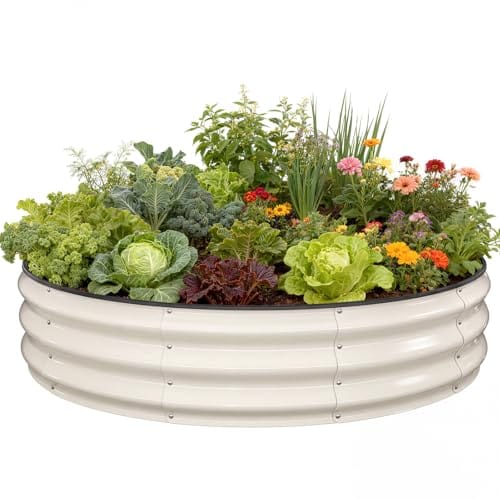 Pattiumo Galvanized Raised Garden Bed 4×4×1 FT, Round Metal Raised Garden Bed Outdoor Planter Box with Open Bottom, Rust-Resistant Steel Garden Bed for Vegetables Herbs Flowers, Easy Assembly