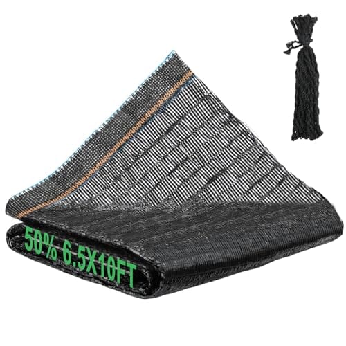 Bigmeta Cuttable Shade Cloth for Garden - 50% UV-Resistant Mesh Tarp with Rope, Black Sun Cover Net for Patio Greenhouse Raised Beds Plants (6.5x10FT)