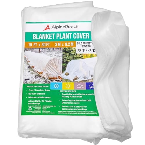 AlpineReach Plant Covers Frost & Sun Protection 10 x 30 ft - Thick 1.2 oz/yd² Freeze Blanket to Low 28 °F Temperatures Floating Row, Garden Fabric Material, Protect in Winter Cold, Gardening Down