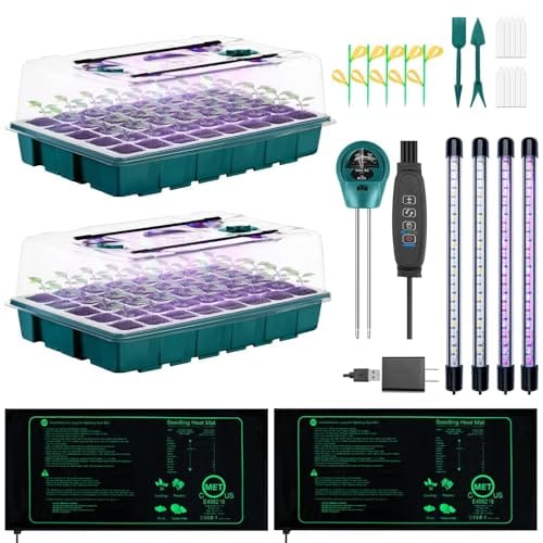 Hugbow Seed Starter Tray with Grow Lights and Heat Mat, 3-in-1 Soil Meter, 80-Cell Seed Growing Tray, Germination & Plant Propagation Station for Indoor Plants 2-Pack