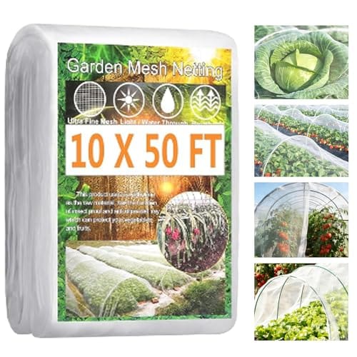 Garden Netting Pest Barrier, 10 X 50FT Insect Netting for Garden Raised Beds, Garden Mesh Netting Bug Netting Row Cover for Vegetables, Fruit Trees, Blueberry Bushes