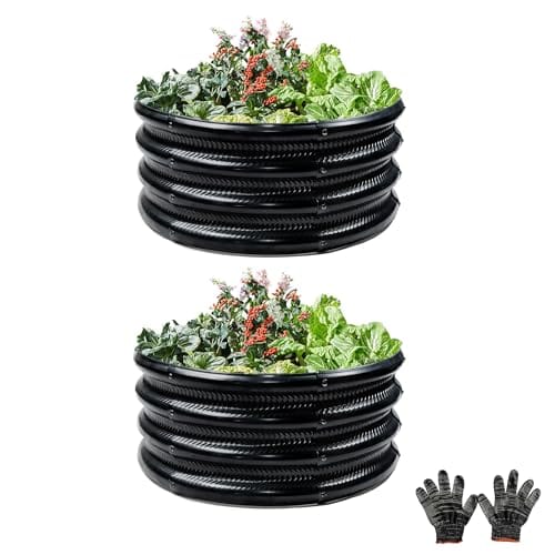 Gartist 2 Pcs 2x2X1 FT Round Galvanized Raised Garden Bed Kit, Black Outdoor Planter Garden Bed, Metal Raised Box for Vegetables, Fruits, Flowers & Herbs