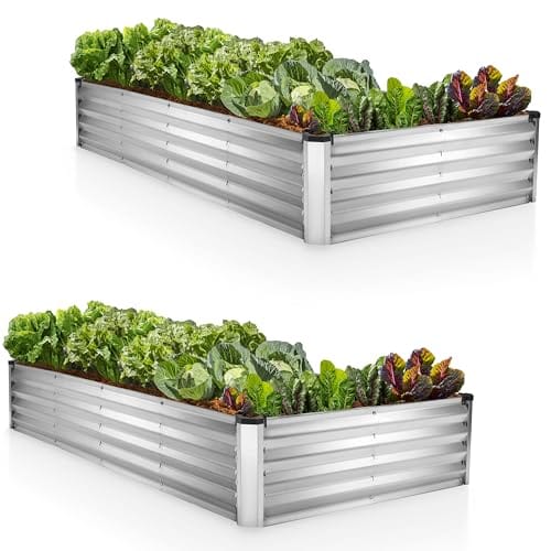 Plant & Plot Galvanized Raised Garden Beds Outdoor // 8×4×1 ft (2-Pack) Planter Raised Beds for Gardening, Vegetables, Flowers // Large Metal Garden Box (Silver) // Patented Tool-Free Design