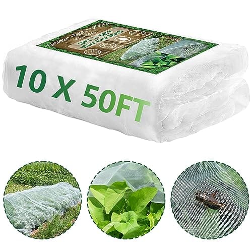 10 * 50FT Ultra Fine Garden Mesh Netting Pest Barrier, White Plant Covers for Outdoor Patio Greenhouse Crops Vegetables Fruit Flower Garden Protection, Row Covers Fabric Screen Insect Bug Bird Netting