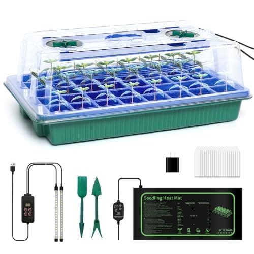 joyhalo 40 Cell Seed Starter Kit with Grow Light and Graphene Heating Mat, Reusable Seed Starter Tray with Higher 4.7”Humidity Domes, Garden Plant Germination Station