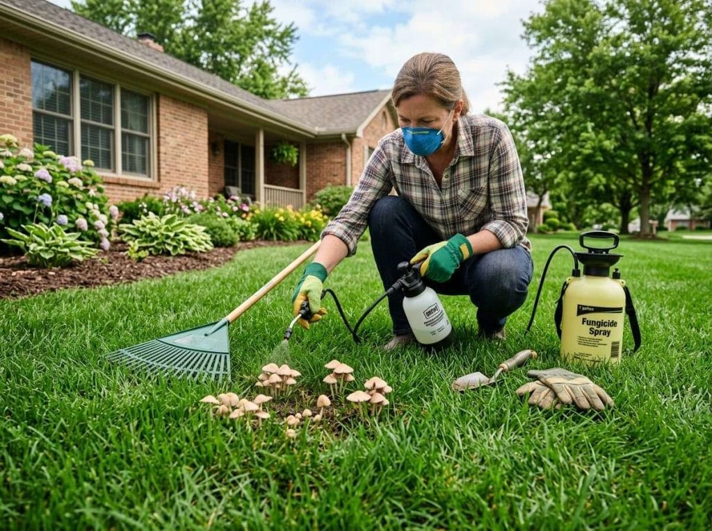 Best Mushroom Killer for Lawns illustrating mushrooms in turf and lawn maintenance practices that reduce fungal growth.