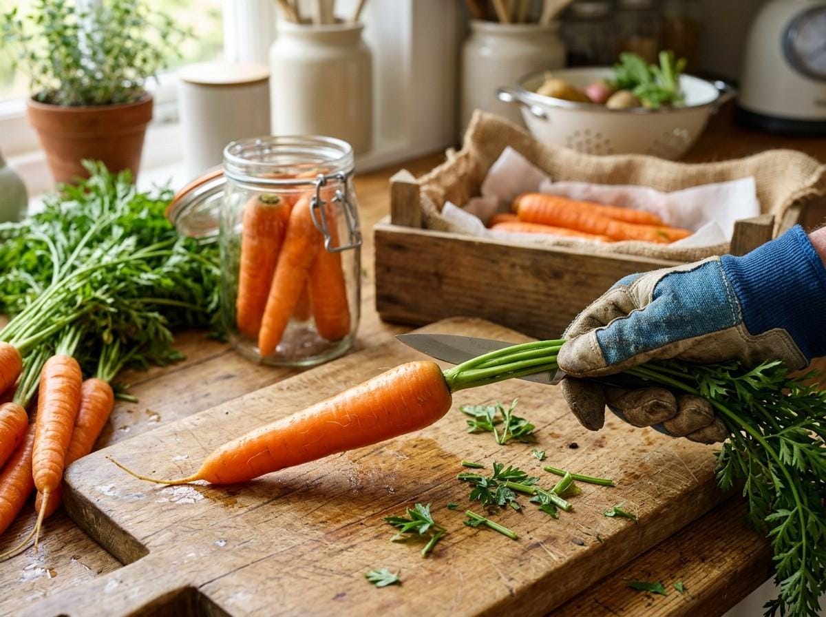 Best Way to Store Carrots featuring clean, unwashed carrots stored properly in a cool, dark environment.