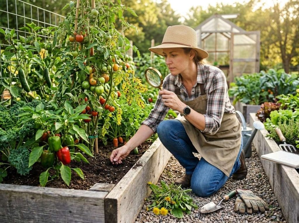 Common Vegetable Garden Problems And Solutions showing organic pest control, proper watering, and soil care techniques.