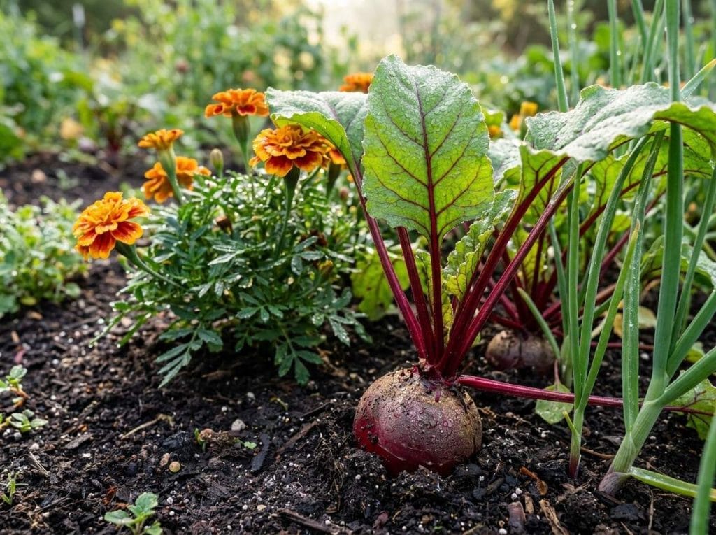 Companion Plants for Beets with a thriving vegetable garden using companion planting to improve harvests and soil health.