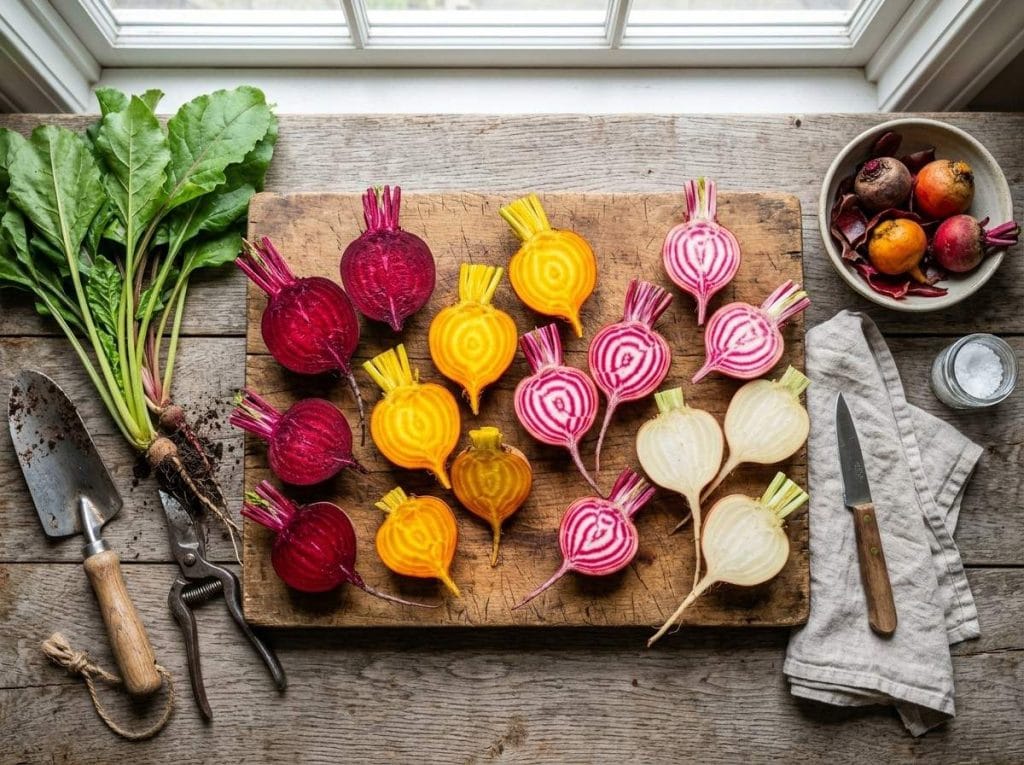 Different Kinds of Beets featuring fresh beet varieties with vibrant colors and leafy green tops.