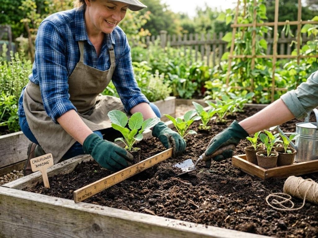 How Far Apart to Plant Cauliflower with proper spacing between healthy plants for strong head development and airflow.