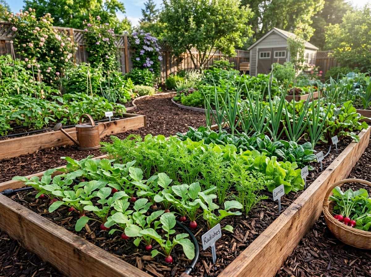 How Far Apart to Plant Radishes in fertile, well-drained soil with neatly arranged garden rows.