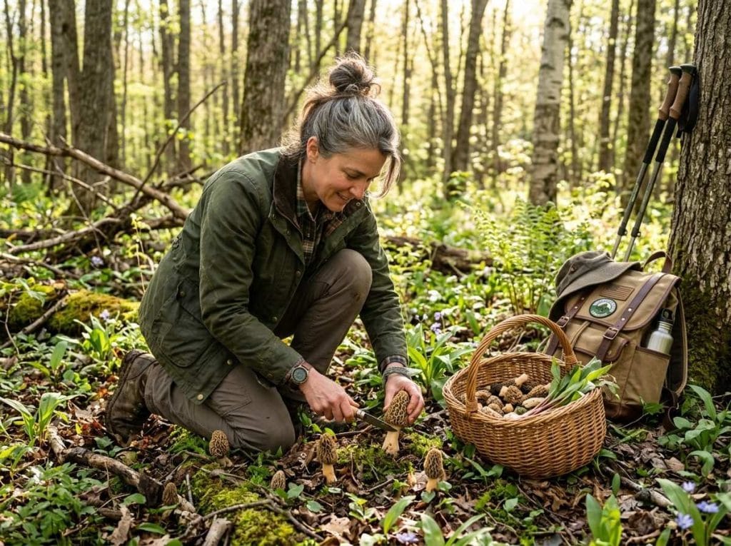 How Long Does It Take for Morel Mushrooms to Grow with healthy morels growing in moist woodland conditions.