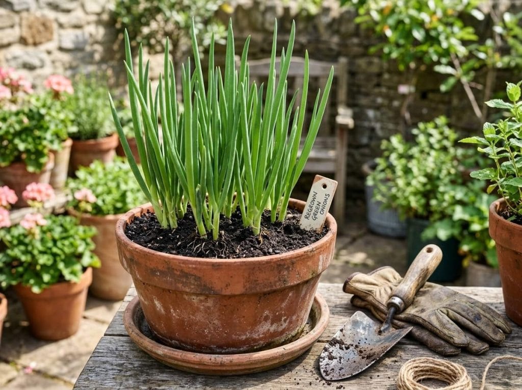How to Grow Green Onions from Cuttings with healthy green onion cuttings transplanted into nutrient-rich garden soil.