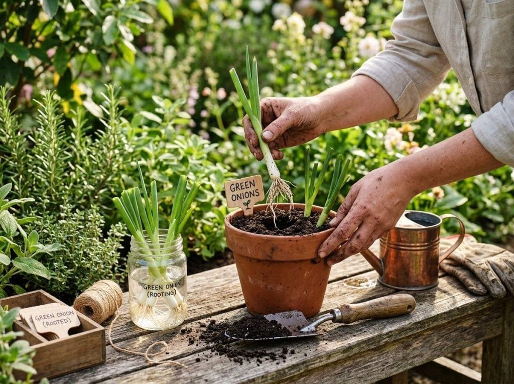 How to Grow Green Onions from Cuttings using a simple step-by-step regrowing method for continuous harvests.